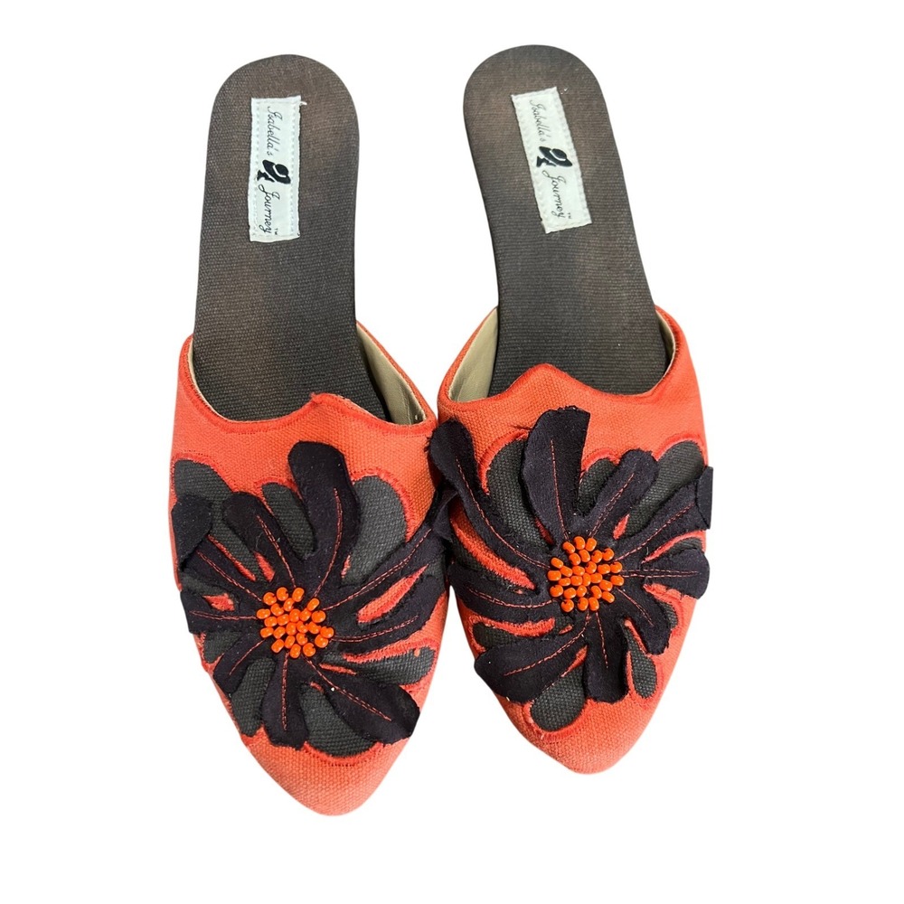Isabellas Journey Floral Bead Kitten Heel Mules Pointed Toe Boho Y2K cottagecore